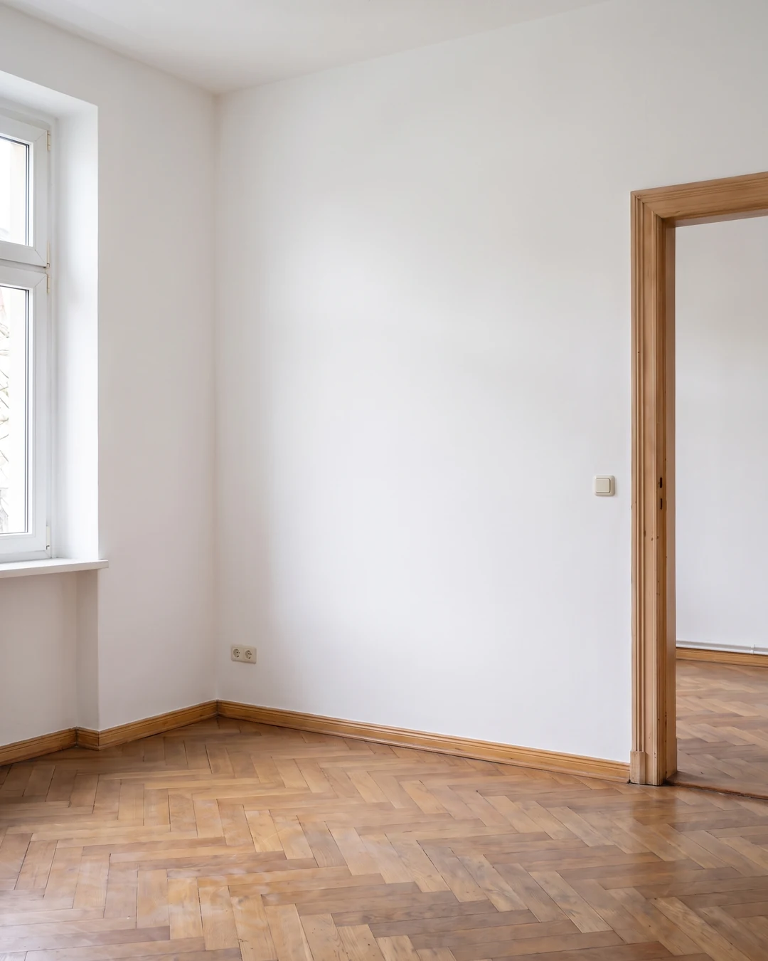 Derselbe Raum frisch gestrichen, helle glatte Wände
